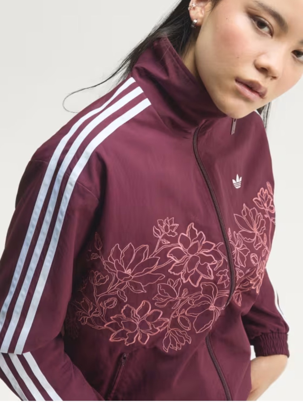 adidas Women's Burgundy Floral Bomber Jacket